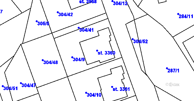 Parcela st. 3360 v KÚ Blansko, Katastrální mapa