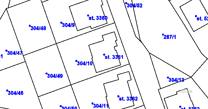Parcela st. 3361 v KÚ Blansko, Katastrální mapa