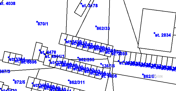 Parcela st. 3389 v KÚ Blansko, Katastrální mapa