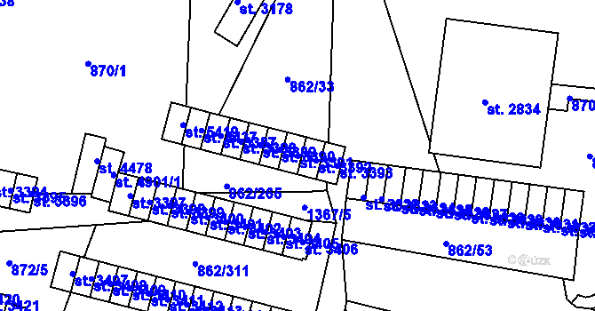 Parcela st. 3391 v KÚ Blansko, Katastrální mapa