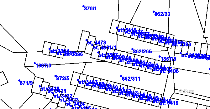 Parcela st. 3398 v KÚ Blansko, Katastrální mapa