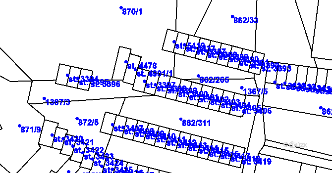 Parcela st. 3399 v KÚ Blansko, Katastrální mapa