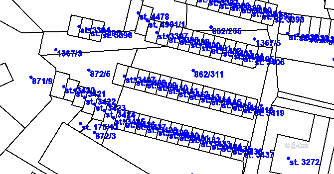 Parcela st. 3411 v KÚ Blansko, Katastrální mapa