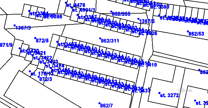 Parcela st. 3414 v KÚ Blansko, Katastrální mapa
