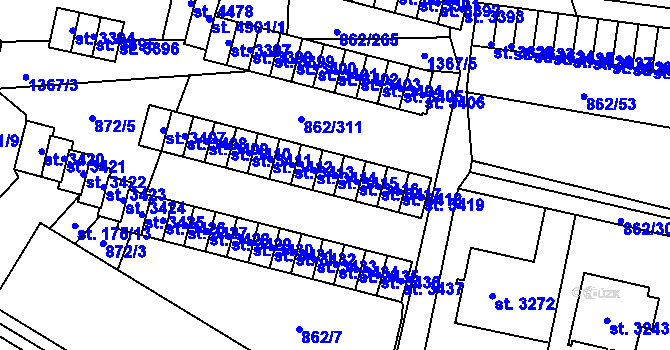 Parcela st. 3415 v KÚ Blansko, Katastrální mapa