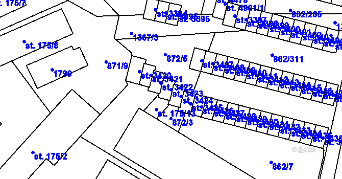 Parcela st. 3423 v KÚ Blansko, Katastrální mapa