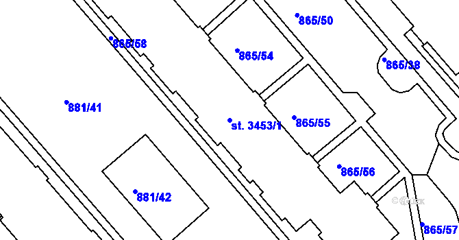 Parcela st. 3453/1 v KÚ Blansko, Katastrální mapa