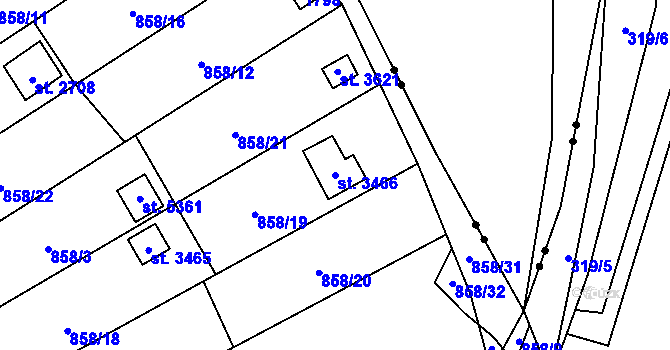 Parcela st. 3466 v KÚ Blansko, Katastrální mapa
