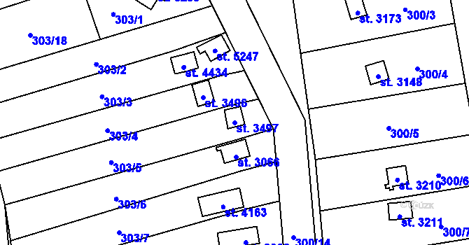 Parcela st. 3497 v KÚ Blansko, Katastrální mapa