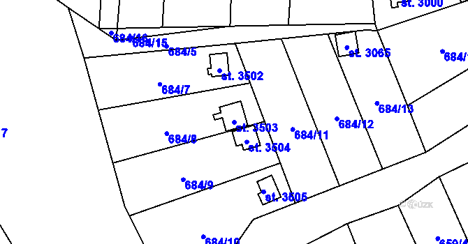 Parcela st. 3503 v KÚ Blansko, Katastrální mapa