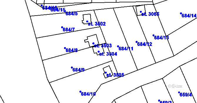 Parcela st. 3504 v KÚ Blansko, Katastrální mapa