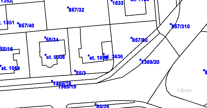 Parcela st. 3636 v KÚ Blansko, Katastrální mapa