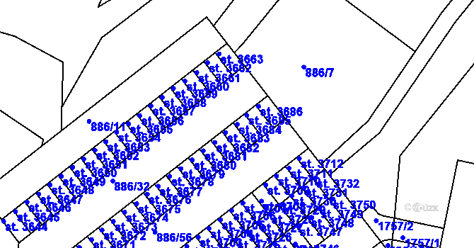 Parcela st. 3684 v KÚ Blansko, Katastrální mapa