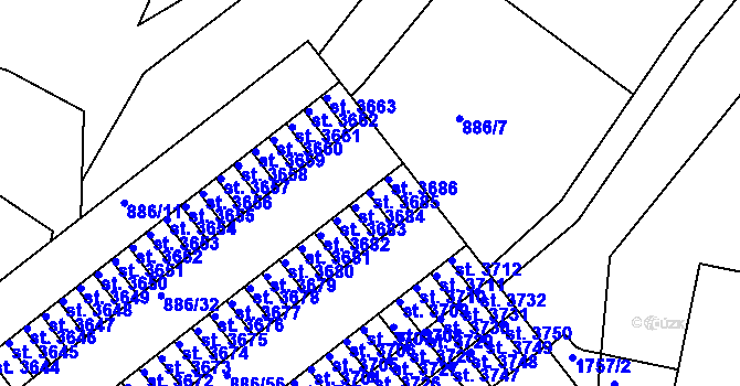 Parcela st. 3685 v KÚ Blansko, Katastrální mapa