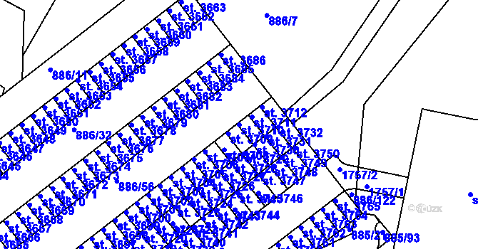 Parcela st. 3710 v KÚ Blansko, Katastrální mapa