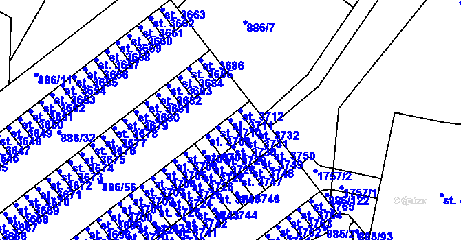 Parcela st. 3711 v KÚ Blansko, Katastrální mapa
