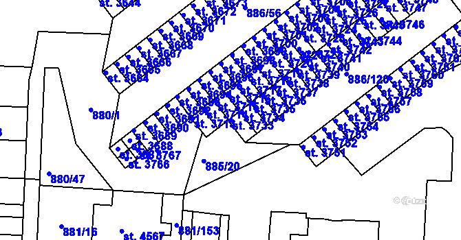 Parcela st. 3733 v KÚ Blansko, Katastrální mapa