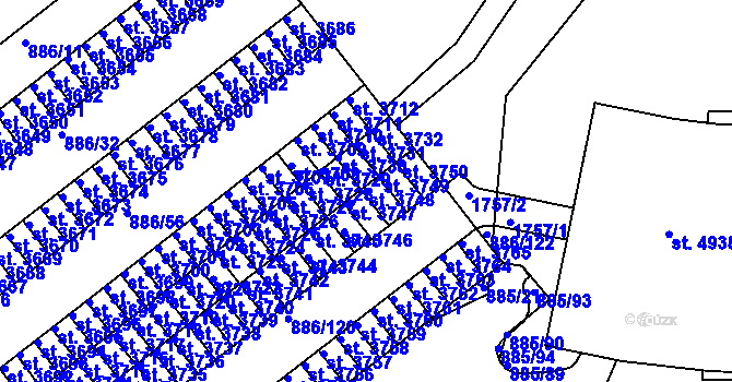 Parcela st. 3748 v KÚ Blansko, Katastrální mapa