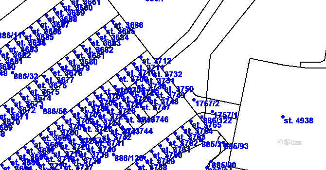 Parcela st. 3750 v KÚ Blansko, Katastrální mapa