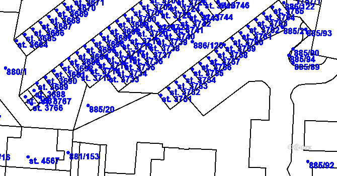 Parcela st. 3752 v KÚ Blansko, Katastrální mapa