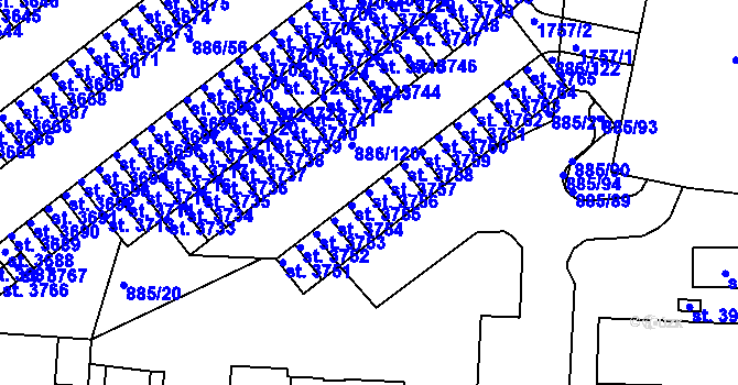 Parcela st. 3756 v KÚ Blansko, Katastrální mapa