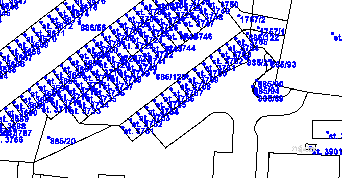 Parcela st. 3757 v KÚ Blansko, Katastrální mapa