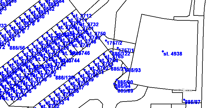 Parcela st. 3765 v KÚ Blansko, Katastrální mapa