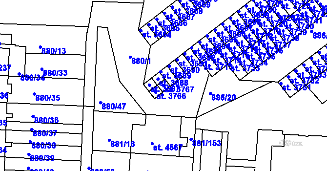 Parcela st. 3767 v KÚ Blansko, Katastrální mapa