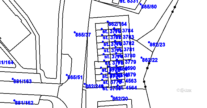 Parcela st. 3774 v KÚ Blansko, Katastrální mapa