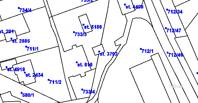 Parcela st. 3792 v KÚ Blansko, Katastrální mapa