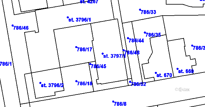 Parcela st. 3797/1 v KÚ Blansko, Katastrální mapa