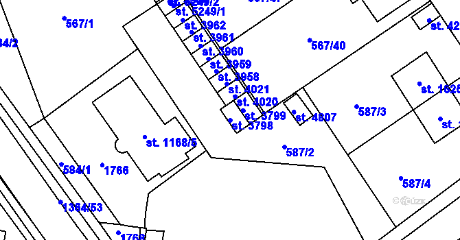 Parcela st. 3798 v KÚ Blansko, Katastrální mapa