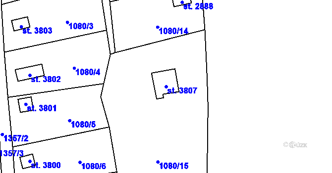 Parcela st. 3807 v KÚ Blansko, Katastrální mapa