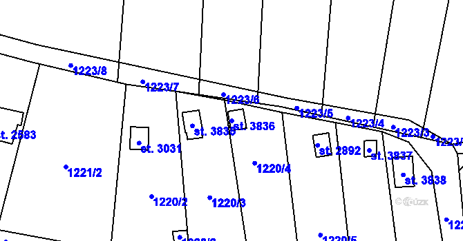 Parcela st. 3836 v KÚ Blansko, Katastrální mapa