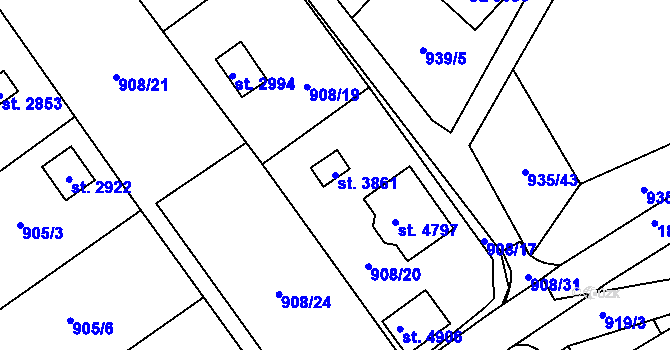 Parcela st. 3861 v KÚ Blansko, Katastrální mapa