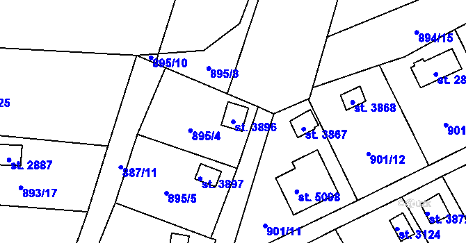 Parcela st. 3896 v KÚ Blansko, Katastrální mapa