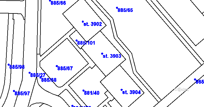 Parcela st. 3903 v KÚ Blansko, Katastrální mapa
