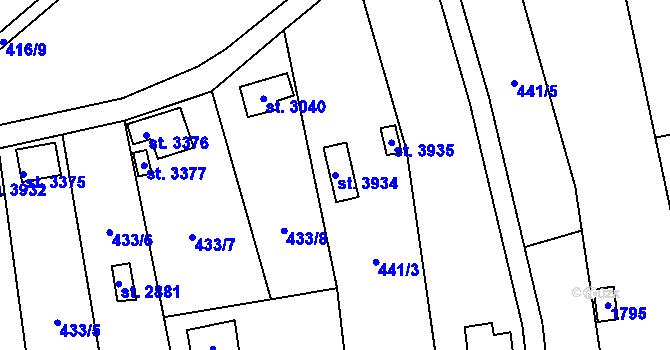 Parcela st. 3934 v KÚ Blansko, Katastrální mapa