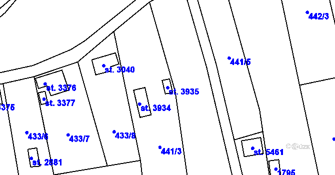 Parcela st. 3935 v KÚ Blansko, Katastrální mapa