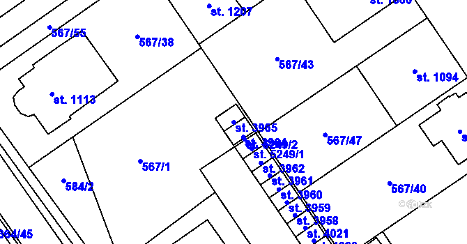 Parcela st. 3965 v KÚ Blansko, Katastrální mapa
