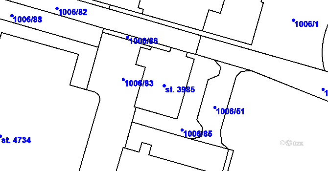 Parcela st. 3985 v KÚ Blansko, Katastrální mapa