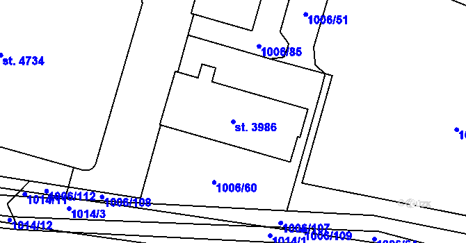 Parcela st. 3986 v KÚ Blansko, Katastrální mapa