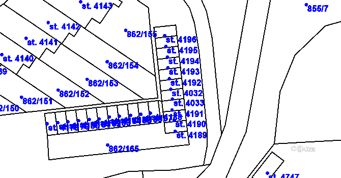 Parcela st. 4032 v KÚ Blansko, Katastrální mapa