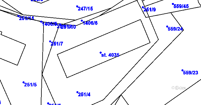 Parcela st. 4035 v KÚ Blansko, Katastrální mapa