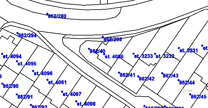 Parcela st. 4086 v KÚ Blansko, Katastrální mapa