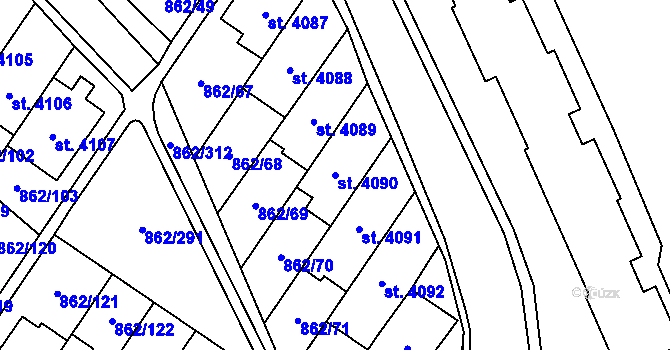 Parcela st. 4090 v KÚ Blansko, Katastrální mapa