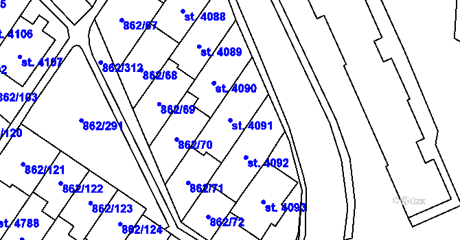 Parcela st. 4091 v KÚ Blansko, Katastrální mapa
