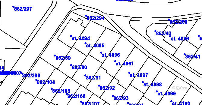 Parcela st. 4096 v KÚ Blansko, Katastrální mapa