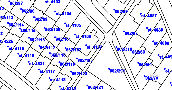 Parcela st. 4107 v KÚ Blansko, Katastrální mapa