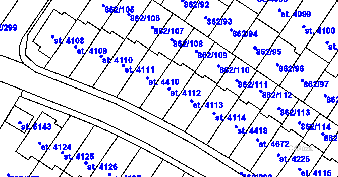 Parcela st. 4112 v KÚ Blansko, Katastrální mapa